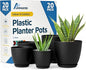 Lifemaster Plant Pots with Multi Drainage Holes - 20 Pieces Versatile, Sturdy Plastic, Stackable Design Home Decor Flower Pots for Indoor and Outdoor Gardening - Black