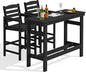SERWALL Outdoor Bar Set - 2 Adirondack Bar Chairs & Bar Height Table with 1.6" Umbrella Hole, All-Weather HDPE Patio Furniture for Poolside, Backyard, Garden - Black