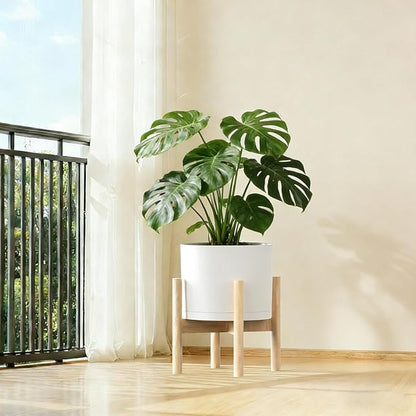 10 Inch Round Plastic Plant Pot with Drainage Holes and Saucer, Wide Flower Pots for Indoor & Outdoor Plants– 7.9" Tall Modern Cylinder Planter Pot for House Plants and Home Decorative, Matte White