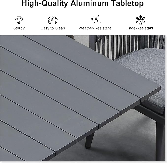 PURPLE LEAF 9 Pieces Outdoor Dining Set with Patio Aluminium Square Dining Table and Wicker Rattan Chairs Modern Furniture Cushions Sets for Backyard Indoor Decor Kitchen Grey