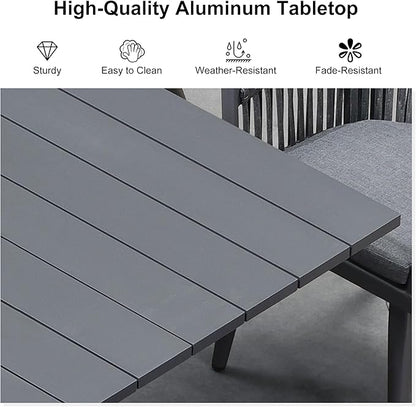 PURPLE LEAF 9 Pieces Outdoor Dining Set with Patio Aluminium Square Dining Table and Wicker Rattan Chairs Modern Furniture Cushions Sets for Backyard Indoor Decor Kitchen Grey