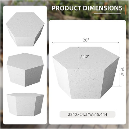 UPHA Outdoor Hexagon Coffee Table, Small Modern Minimalist Accent Tables, Low Light Concrete Center Table for Living Room, Outside Patio, Deck, 28×24.2×15.4, Off-White