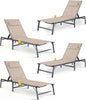 4 Pack Foldable Chaise Lounge Chair with Cup Holder, Assemble-Free Outdoor Lounge Chair with Detachable Pillow and 6 Adjustable Backrest, Patio Lounge Chair for Outside Poolside Beach Pool, Khaki