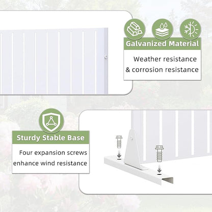 Casaphoria Metal Privacy Screen Outdoor, 72" H x 47" W Freestanding Decorative Privacy Screen for Patio Deck Balcony Garden with Stable Base, White-Fence