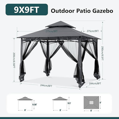 MASTERCANOPY Outdoor Garden Gazebo for Patios with Stable Steel Frame and Netting Walls (9x9,Dark Gray)