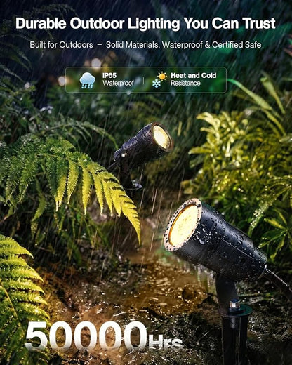 HIBOITEC 12 Pack Low Voltage Landscape Lighting, 5W LED Landscape Spotlights with Fastlock Connectors, 2900K Warm White, 12-24V AC/DC Outdoor Waterproof Spot Light for Trees, Yard & Walls,CRI92+