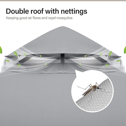 LAUSAINT HOME Semi-Permanent Outdoor Patio Gazebo 10'x10', Heavy Duty Party Tent Shelter with Double Roofs, Mosquito Nettings and Privacy Screens for Backyard, Garden, Lawn, Gray