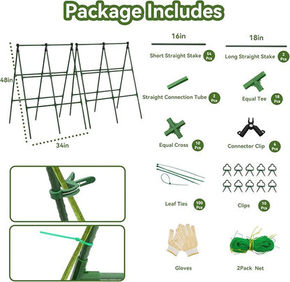 2 Pack Cucumber Trellis, 34"×48" Garden Trellis for Climbing Plants Outdoor, A-Frame Vegetable Trellis for Raised Bed, Support for Tomatoes, Squash, Zucchini, Vegetables & Flowers