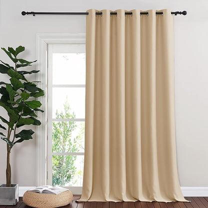 NICETOWN Blackout Living Room Curtain 118 inch Length, Grommet Thermal Curtain Sound Blocking Room Divider for Sliding Glass Door, Biscotti Beige, W80 x L118, 1 Panel