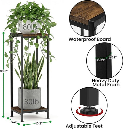 TOSKING 30" Tall Plant Stand, 2-Tier Metal & Wood Plant Shelf, Heavy Duty Flower Pot Holder (Holds 160 lbs) for Living Room, Corner, Balcony and Garden