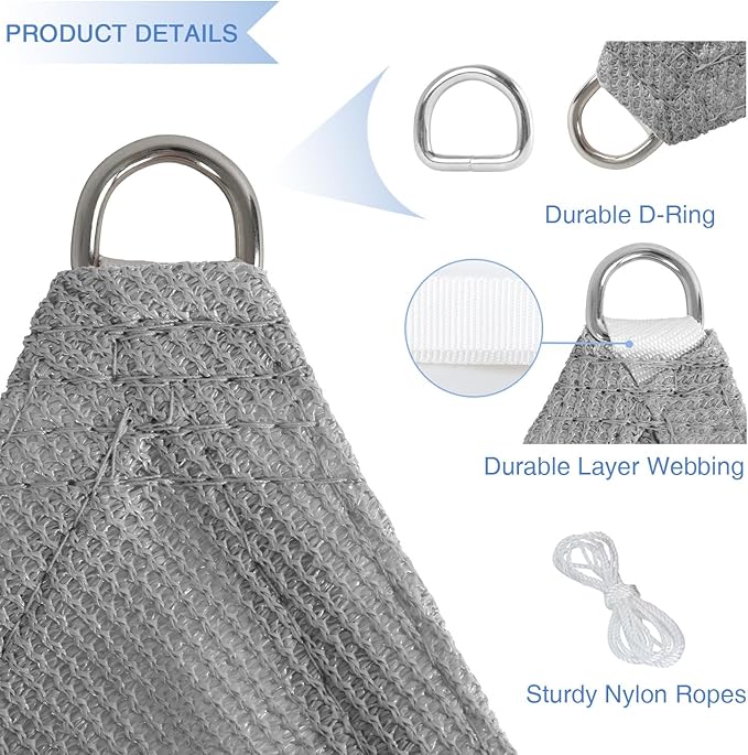 E&K Sunrise 13' x 13' x 13' Sun Shade Sail Triangle Canopy Shade Cover UV Block for Patio Backyard Garden Outdoor (Light Gray)