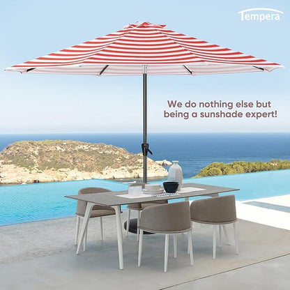 Tempera Patio Market Outdoor Table Umbrella with Auto Tilt and Crank, Large Sun Umbrella with Sturdy Pole & Fade Resistant Canopy, Easy to Set