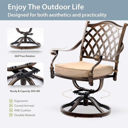 9-Piece Cast Aluminum Patio Furniture, Outdoor Dining Sets for 8 Include 87" Rectangular Patio Dining Table and 8 Swivel Chairs with Cushions & Umbrella Hole(Bronze)