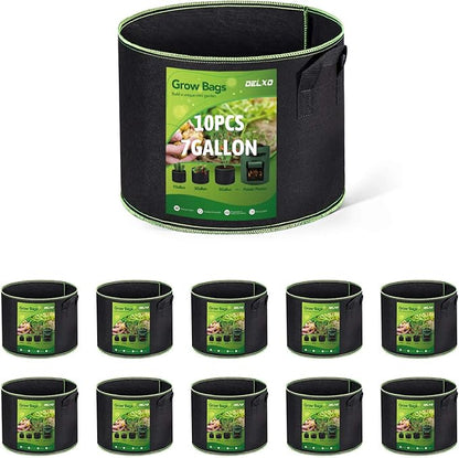 Delxo 10-Pack 7 Gallon Grow Bags Heavy Duty Aeration Fabric Pots Thickened Nonwoven Fabric Pots Plant Grow Bags with Handles