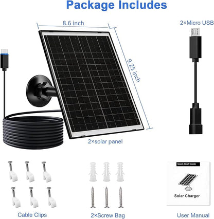 Zivif Solar Panel Charger for Arlo Essential 2K (2nd Gen), Essential XL & Spotlight Cameras – USB-C & Micro USB, IP66 Waterproof, 360° Adjustable Mount, 7.2ft Cable,2 Pack