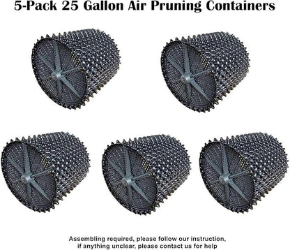 Air Pruning Containers, 25 Gallon Air Pruning Planters, 100 Liter 20" X 20" D/H Special Packing Interlocked Large Air Root Pruning Planters for Big Tree Grow Outdoor, Black, 5 Packs