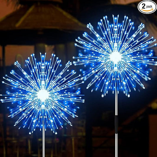 JJGoo Solar Firework Lights, 2 Pack 120 LEDs 2 Lighting Modes Solar Garden Lights Outdoor Waterproof for Yard Patio Walkway Pathway Party Wedding Christmas Decorative - Blue