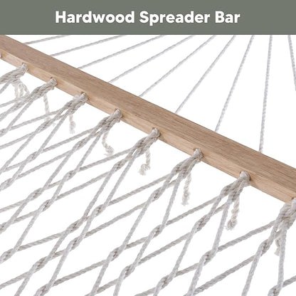 SUNCREAT Hammocks Outdoor Double Hammock with Hardwood Spreader Bar, Cotton Rope Hammock with Polyester Pad, Blue&Aqua