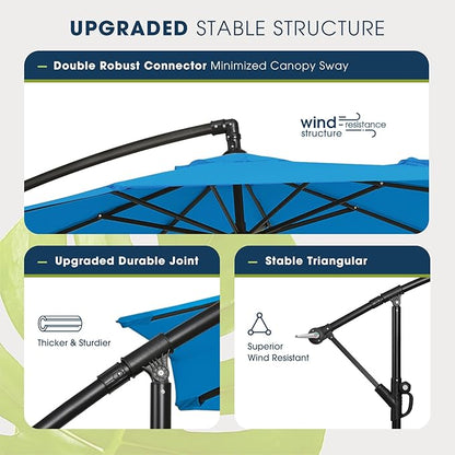 wikiwiki 10ft Patio Umbrella with Base Included, Outdoor Offset Cantilever Umbrella with Sandbag Base for Backyard, Garden and Pool, Easy to Tilt and Crank, Royal Blue