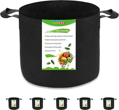 5-Pack 5 Gallon Plant Grow Bags, Heavy Duty Aeration Fabric Pots with Handles for Garden and Planting