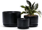 Ton Sin Plant Pots, 4.1+5.1+6.5 inch, Set of 3, Ceramic Planters with Drainage Hole and Saucer, Indoor Flower Pot Gifts for Mom（Matte Black）