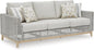 Signature Design by Ashley Seton Creek Cottage Nuvella Weather Resistant Fabric Outdoor Sofa with Cushion and 4 Throw Pillows, Light Brown & Light Gray