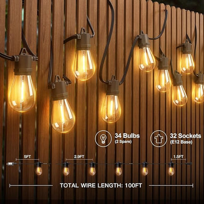 addlon 100FT LED Outdoor String Lights with Edison Shatterproof Bulbs, Heavy-Duty and Weatherproof Strand, Commercial Grade Patio Lights, Decorative for Garden or Patio, Black