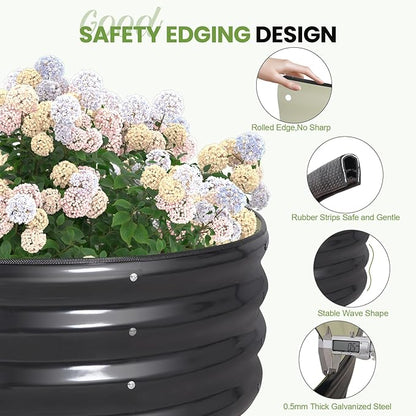 G GOOD GAIN Round Raised Garden Bed - 2Pcs 3x3x1ft Galvanized Steel Planter Boxes Outdoor with Rubber Edge Trim | Metal Raised Beds for Gardening Vegetables Flowers Fruits Herbs (Dark Grey)