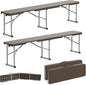 6ft Plastic Folding Bench with Carrying Handle & Lock, Portable Outdoor Bench in Garden Picnic Camping Dining Party Seat, Waterproof Bench for Soccer Activities, Ratten Patterned(2 Pack)
