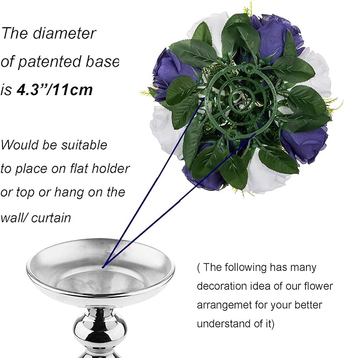 Artificial Flowers Silk Rose Centerpiece Ball, Navy Blue & White