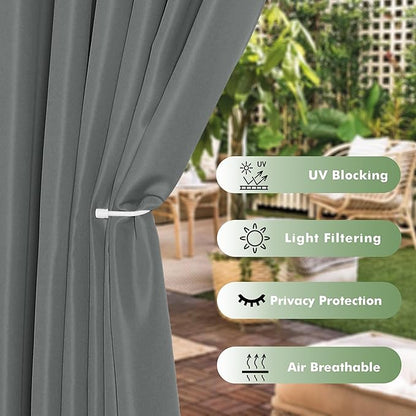 HolidayIdeas Waterproof Outdoor Curtains for Patio, 6 Panels - 54x120 Inches - Weatherproof Privacy Outsides Curtains for Backyard Porch Gazebo, Sunlight & UV Blocking (Grey, Grommet Top)