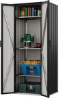 Devoko 28 Cuft Lockable Metal Storage Shed, Vertical Indoor Outdoor Tool Cabinet with 3 Adjustable Shelves for Patio Garden Backyard, Black