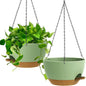 13 Inch 2 Pack Large Self Watering Hanging Planters for Indoor Outdoor Plants, Hanging Plant Pots with Removable 50 Oz Reservoir, Plastic Hanging Basket for Window Porch Garden, Green with Brown