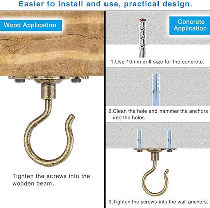 Dolibest Wall Mount Ceiling Hooks,Plant Hooks for Ceiling Metal Plant Bracket Iron Wall Mount Lanterns Hangers Hooks for Hanging Plants Lights, Outdoor Wire, Fairy Lights, Wind Chimes, Bronze(2PCS)