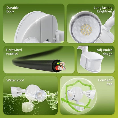 Philips 44W 4200 lm LED Security Light Outdoor w/PIR Motion Sensor, 5000K Daylight Flood Light, Waterproof, Dusk to Dawn, 2 Heads, 4 Modes(2 Packs)