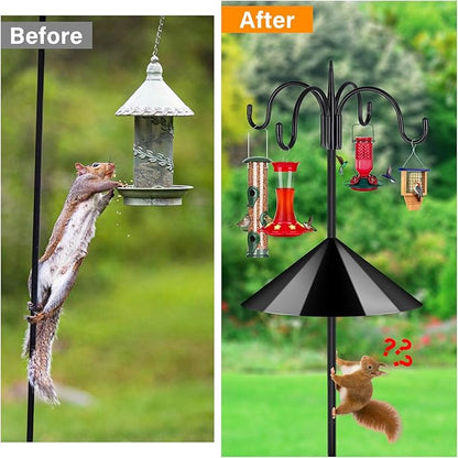 FEED GARDEN 4-Hook Squirrel-Proof Bird Feeder Pole - 92" Heavy-Duty Shepherd's Hook with 5-Prong Base & 19" Baffle for Multiple Feeders & Plants