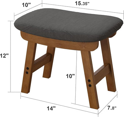 Gray Foot Stools Ottoman, Small Soft Footrest Ottoman with Wood Legs, Wood Foot Stool for Living Room, Bedroom, and Kitchen