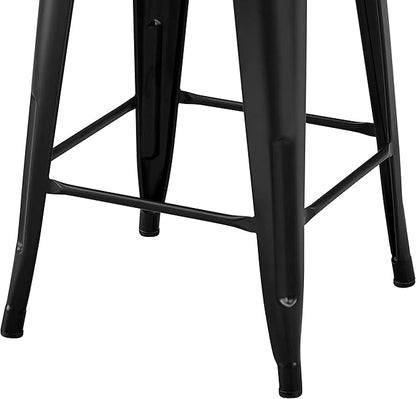 Yaheetech Bar Stools Set of 4, Metal Counter Height Chairs, 30 Inch Industrial Kitchen Stools with Backrest and Footrest for Indoor/Outdoor, Matte Black