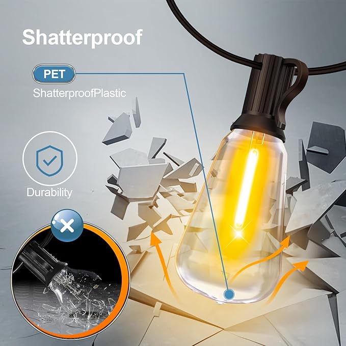 Outdoor String Led Patio Lights - 200Ft 60M Outside Waterproof Light ST38 Shatterproof Bulb Connectable Hanging Outdoor Electric Lighting for Backyard Yard Gazebo Porch Party