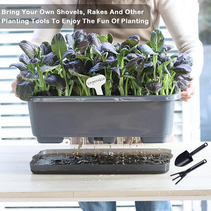 Window Box Planter 6 Pcs, 18 Inches Rectangle Flower Pots with Drainage Holes and Trays, Vegetable Planters for Windowsill Patio Garden Balcony Home Porch Yard Indoor Outdoor (Grey, 18*10*6 inch)