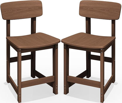 SERWALL Outdoor Bar Stools Set of 2, All Weather HDPE 25" Counter Height Bar Stools with Back, Outdoor Armless Barstools for Patio, Garden, Backyard, Balcony, Poolside, Brown