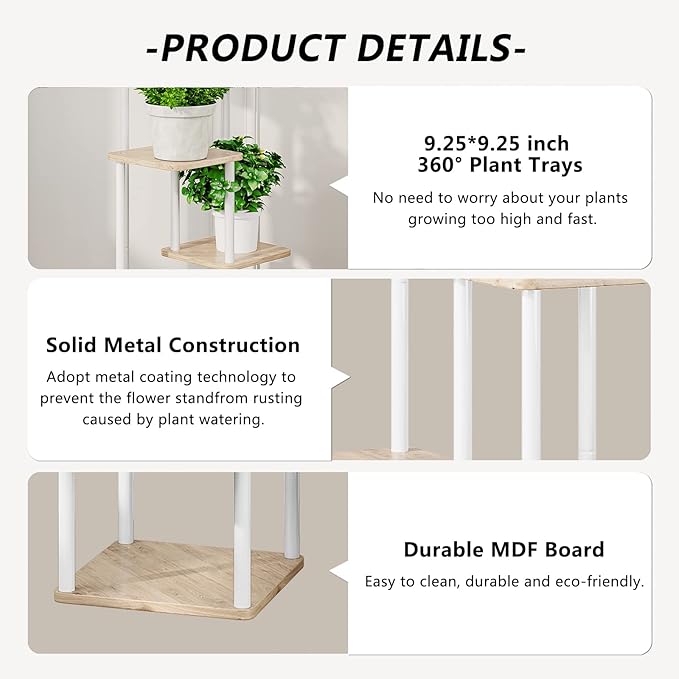 AZERPIAN Plant Stand 4 Tier Indoor Metal Flower Shelf for Multiple Plants Corner Tall Flower Holders for Patio Garden Living Room Balcony Bedroom, Black (4 Tier-White)