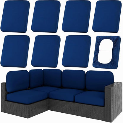 Cushion Covers, 8-Piece Navy Stretch Set with Non-Slip Straps