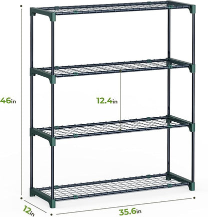 Ohuhu Plant Greenhouse Shelves 4 Tier 2 Pack Extra-Wide Stable Green House Shelving for Outdoor, 35x12x42 Inch Portable Rustproof Metal Shelf Plant Stand Rack Greenhouse Accessories