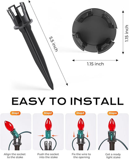100-Pack Christmas Light Yard Stakes, 5.5 Inch Lighting Stakes for C7 C9 Christmas Lights Outdoor, Universal Yard Stakes for Outdoor Holiday Lights Use on Garden Lawn Patio Pathway Walkway – Black