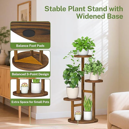 iDavosic.ly 3 Tier Plant Stand Indoor, Tiered Corner Wood Multiple Flower Holder Shelf, Tall Orchid Display Rack for Patio Porch Living Room Balcony Outdoor, Brown
