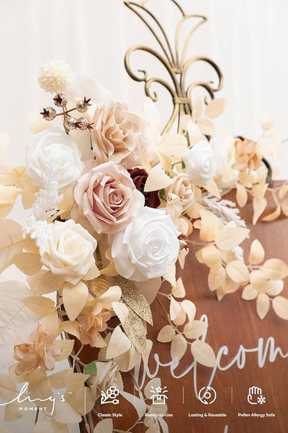 Artificial Floral Swag 2 Pack, White Beige Blush Silk Foam Welcome Sign