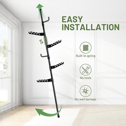 Tension Rod Plant Stand, Plant Poles for Hanging Plants Indoor, Metal Tension Pole Plant Stand with 6 Hangers, Floor to Ceiling Hanging Plants Stand(Fit 3.6-10ft)