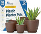 Planter Pots with Drainage Holes - Lightweight, Durable & Space-Saving Pots for Indoor and Outdoor - Versatile Functionality, Simple Modern Design, Set of 10 Plastic Planter Pots - Brown