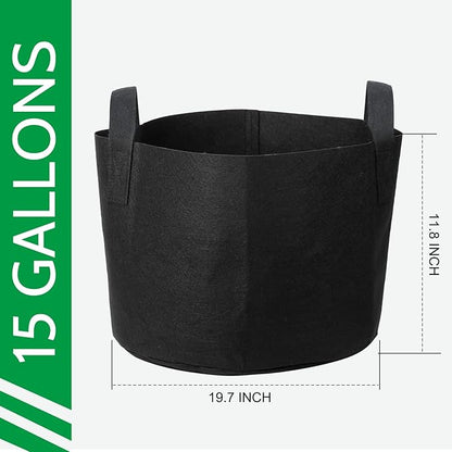 JERIA 12-Pack 15 Gallon Grow Bags, 300G Thickened Nonwoven Garden Pots,Heavy Duty Fabric Pots with Reinforced Handles